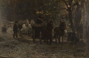 Horse Carts With Figures by Antal Berkes