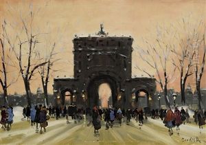 Belebter Winterlicher Platz by Antal Berkes