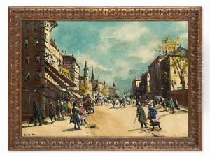 Street Scene In Autumn by Antal Berkes