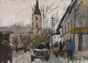 Strassenszene Mit Kirchturm by Antal Berkes