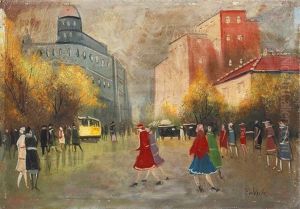 Herbstliche Strasenszene In Budapest by Antal Berkes