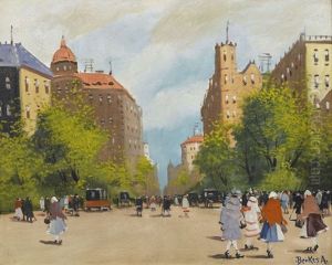 Belebte Strassenszene by Antal Berkes