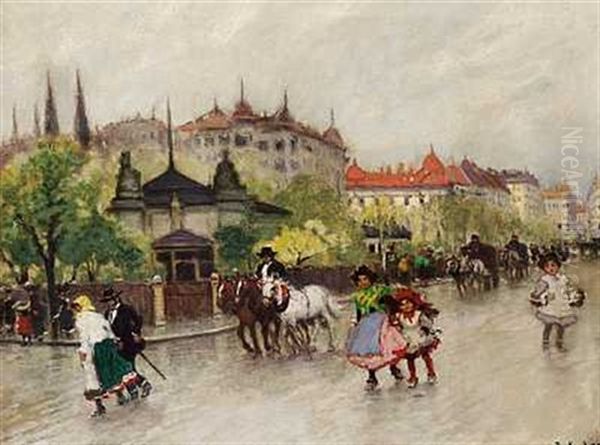 Gadescene Med Hestekoretojer Og Gaende (ungarn?) - view 1