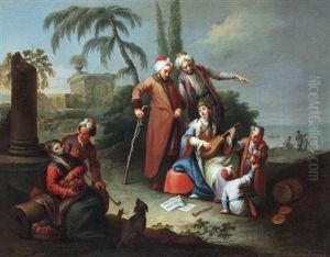Two Scenes With Oriental Figures by Karl Joseph Aigen