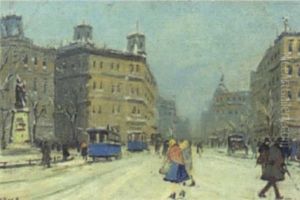 Winter In Paris Mit Personenstaffage by Antal Berkes