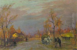 Ungarische Dorfstrase Im Herbst by Antal Berkes