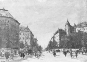 Flaneure Auf Dem Andrassy-boulevard In Budapest by Antal Berkes