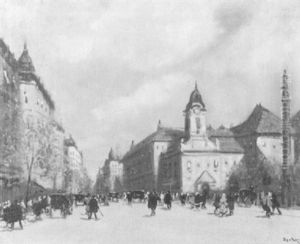 Sonntagsspazierganger Auf Einem Boulevard In Budapest by Antal Berkes