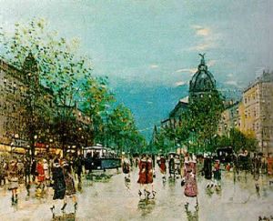 A City Street At Dusk by Antal Berkes