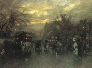 Pariser Boulevard In Der Abenddammerung