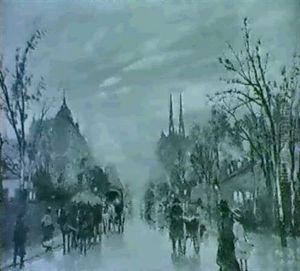 A City Street At Dusk by Antal Berkes