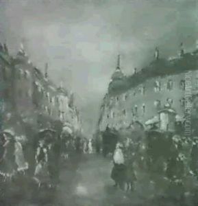 Grossstadtboulevard Unter Blaulich Bewolktem Himmel Anfang Des Jahrhunderts by Antal Berkes