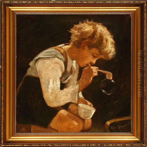A Boy Blowing Soap Bobles - view 1