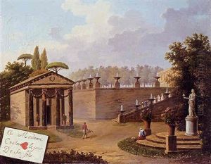 A Classical Garden Landscape With Figures, A Trompe-l'oeil Of A Playing Card In The Lower Left Hand Corner by Jean-Baptiste Berlot
