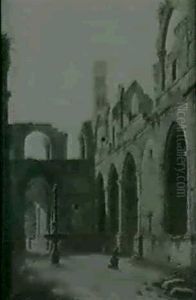 Moine En Priere Dans Les Ruines D'une Eglise by Jean-Baptiste Berlot