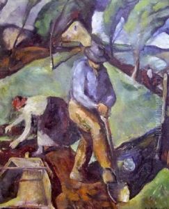 Genre Landscape With Figures Digging And Planting by Harry G. Berman