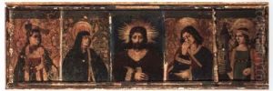 Christ Flanked By St. Margaret Of Cortona, The Virgin, St. John, St. Barbara by Bartolome (de Cardenas) Bermejo