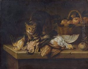 Un Chat Gardant Des Oiseaux Morts by Nicasius Bernaerts