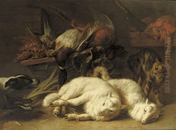 Game Including A Duck And A Grouse On A Wooden Ledge - view 1