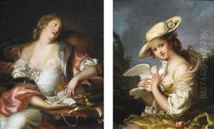 Jeune Fille Lisant Les Lettres D'heloise Et D'abelard Jeune Fille A La Colombe by Augustin Bernard
