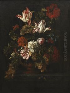 Bouquet De Fleurs Dans Un Vase Pose Sur Un Entablement by Jacques Samuel Bernard