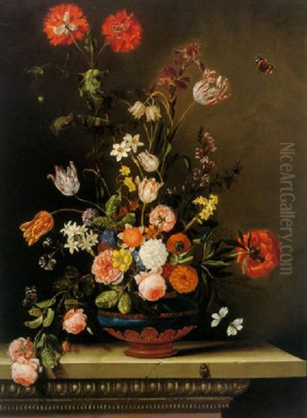 Still Life Of Roses, Tulips, Poppies, Narcissi And Other Flowers In A Lapis Lazuli Vase With Gilt Mountings - view 1
