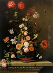 Still Life Of Roses, Tulips, Poppies, Narcissi And Other Flowers In A Lapis Lazuli Vase With Gilt Mountings by Jacques Samuel Bernard