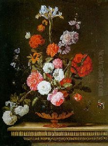 Bouquet De Fleurs Dans Un Vase Sur Un Entablement by Jacques Samuel Bernard