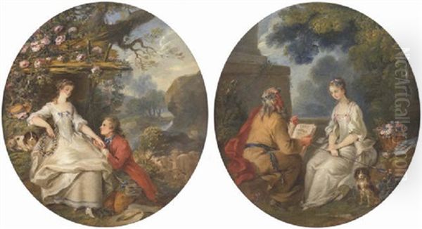 A Gentleman Courting A Lady In An Idyllic River Landscape - view 1