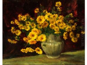 Blumenstillleben Mit Gelben Astern In Einer Vase by Johann Bernard