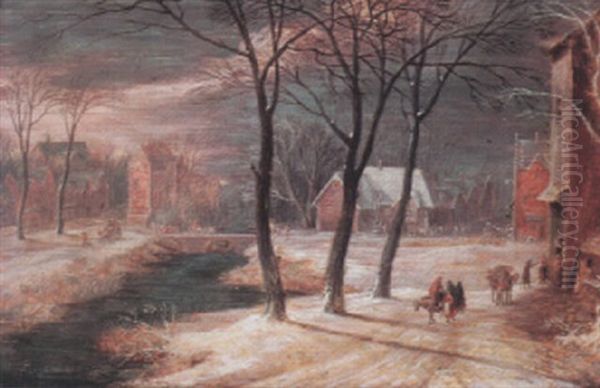 A Village Winter Landscape With Travellers - view 1