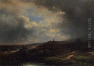 Heidelandschaft Mit Schafhirt Vor Dem Gewitter by Joseph Bernardi