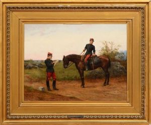 Two Officers On A Country Road by Etienne Prosper Berne-Bellecour