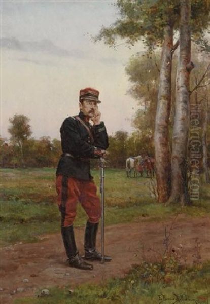 Portrait Capitaine Du Septieme Dragon En Pied, Le Coude Appuye Sur Son Sabre - view 1