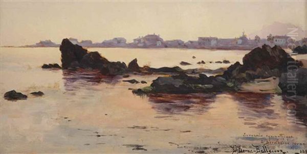 A Seaside Village At Dusk by Etienne Prosper Berne-Bellecour