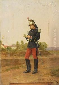 Militaire Enfilant Son Gant by Etienne Prosper Berne-Bellecour
