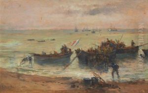 Debarquement De Troupes De Marine Francaise Dans Des Chaloupes by Etienne Prosper Berne-Bellecour