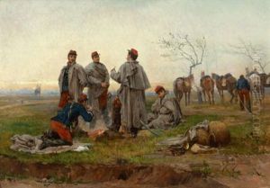 A Cavalry Halt by Etienne Prosper Berne-Bellecour