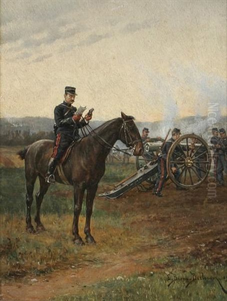 An Der Kanone. Ein Franzosischer Offizier Zu Pferd, Neben Ihm Wird Eine Kanone Geladen - view 1