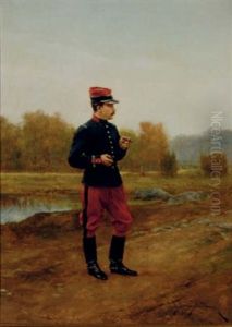A French Military Officer Smoking (+ Another; 2 Works) by Etienne Prosper Berne-Bellecour