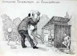 Karikatur - Umfassende Erhebungen Im Badebetrieb by Richard Aigner