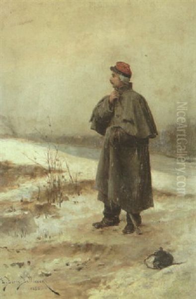 A Lone Infantry Soldier In A Winter Landscape - view 1