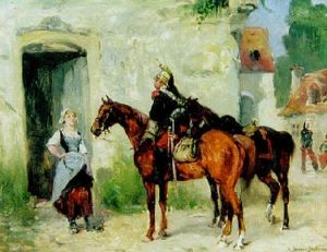 Officer Till Hast I Samtal Med Kvinna by Etienne Prosper Berne-Bellecour