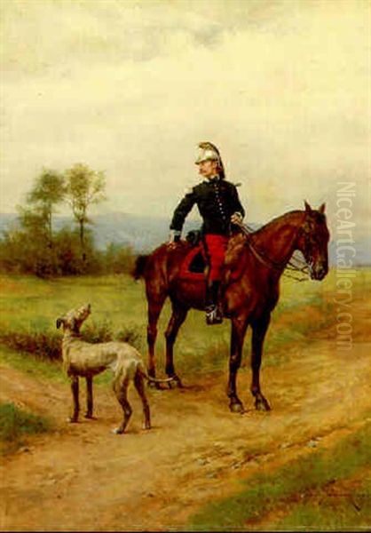 A Soldier On Horseback With A Dog - view 1