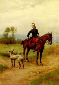 A Soldier On Horseback With A Dog by Etienne Prosper Berne-Bellecour