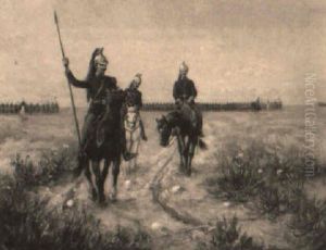 Landskab Med Franske Dragoner Opstillet I Tre Geleder, Klar Til Kamp by Etienne Prosper Berne-Bellecour