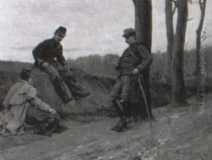 Soldiers Resting On The Roadside by Etienne Prosper Berne-Bellecour