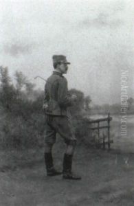 Soldier At Rest By A Green Meadow by Etienne Prosper Berne-Bellecour