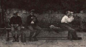 Soldiers On A Bench by Etienne Prosper Berne-Bellecour