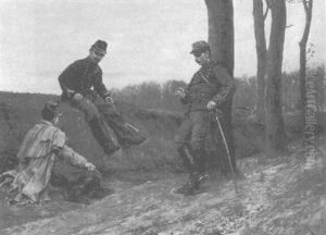 Soldiers Resting On The Roadside by Etienne Prosper Berne-Bellecour